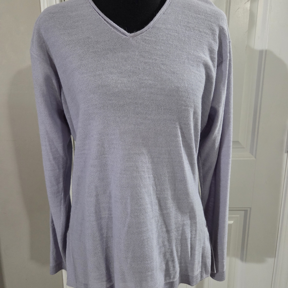 Classic Women's V-Neck Sweater - Light Lavender - 100% Alpaca - Size Large